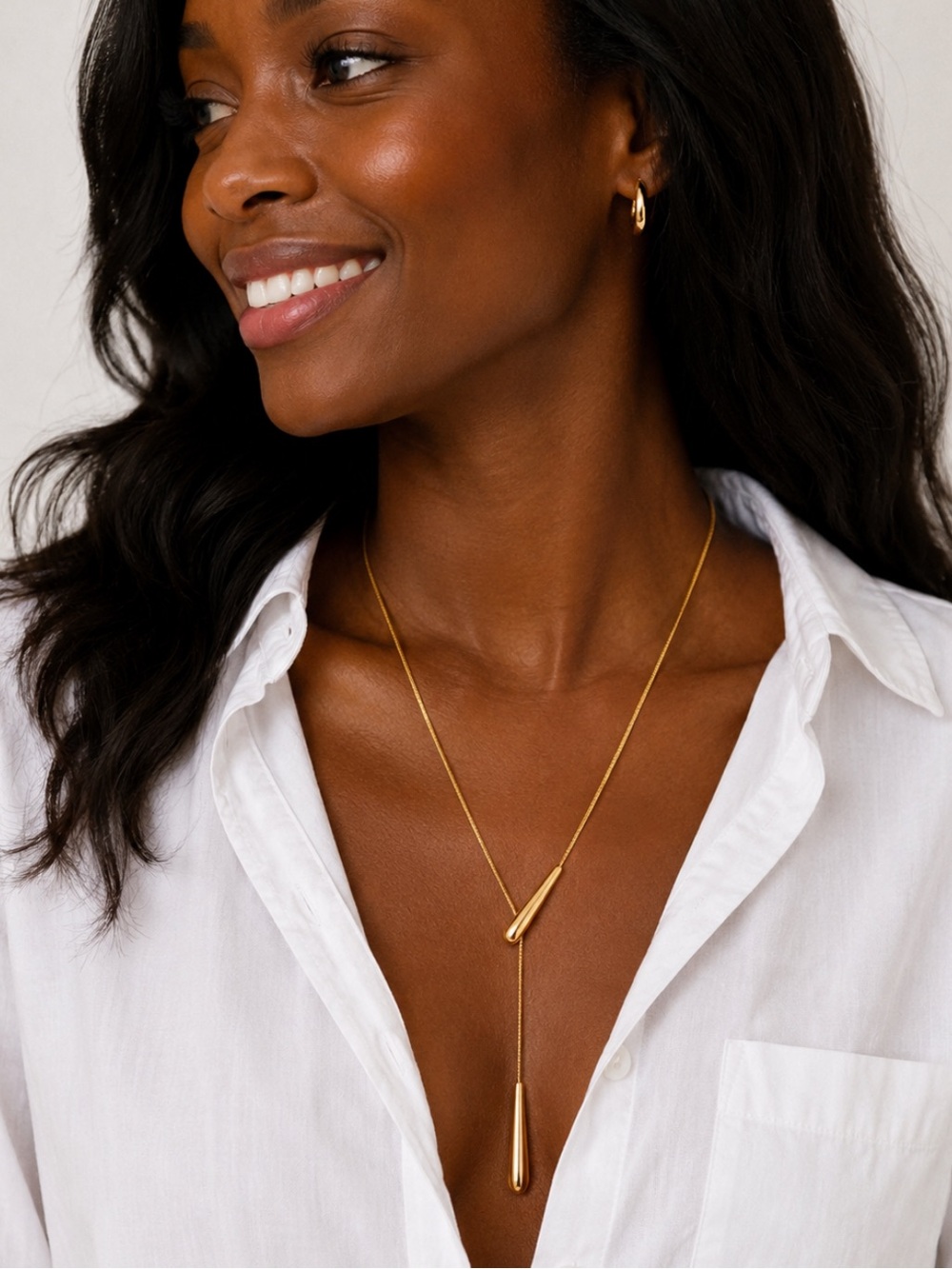 New! Gold Snake Chain Lariat Necklace NWOT  5065 - Picture 2 of 3